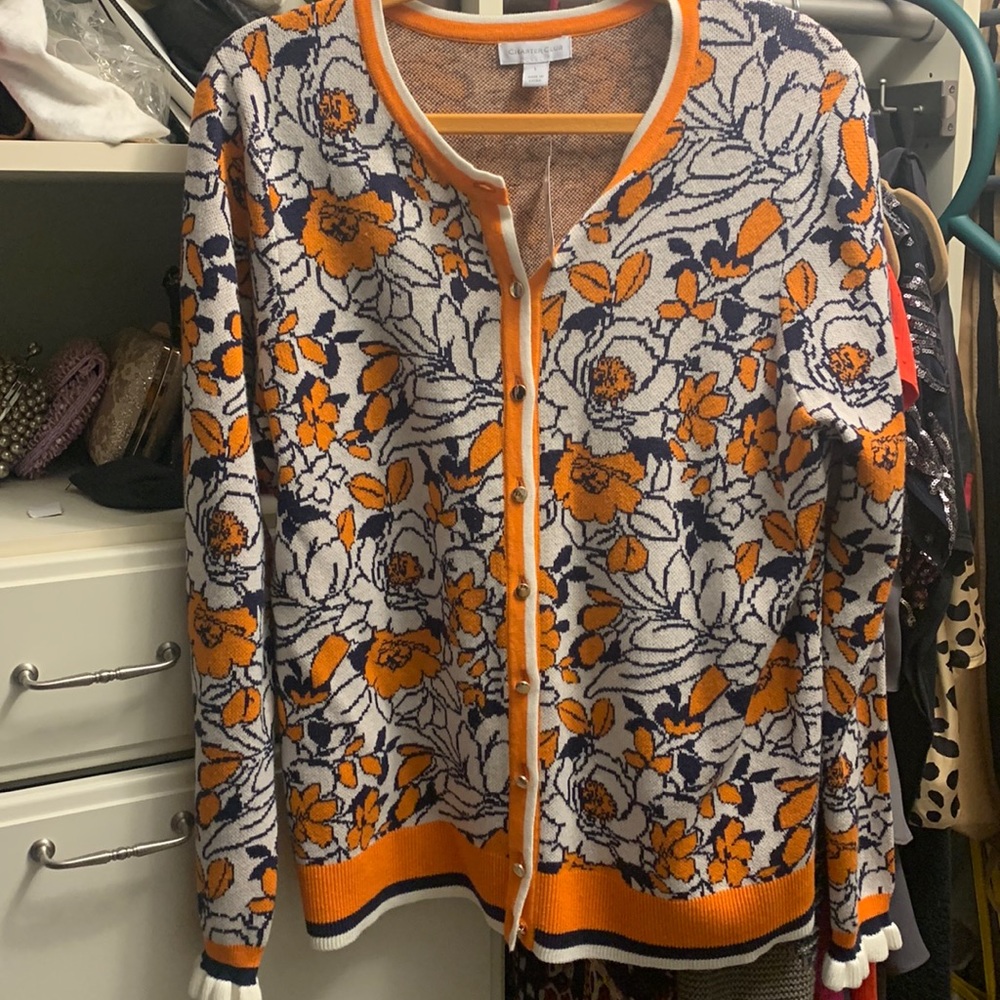 Charter club orange and navy blue sweater